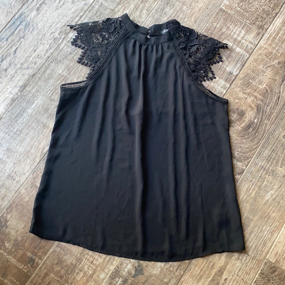 Lace trimmed black blouse from Express. Like new